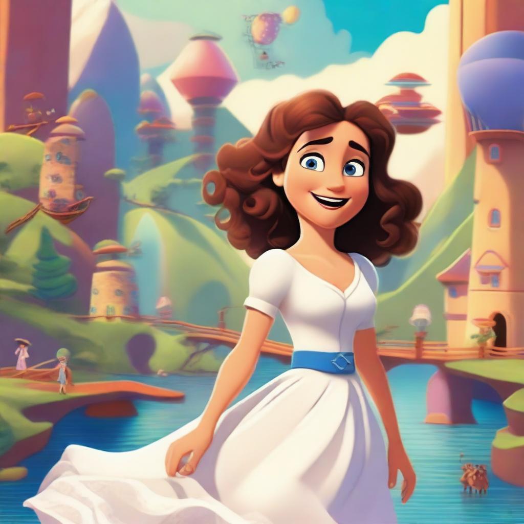 A Pixar-inspired style movie poster featuring a woman with curly, medium brown hair