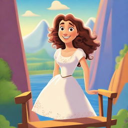 A Pixar-inspired style movie poster featuring a woman with curly, medium brown hair