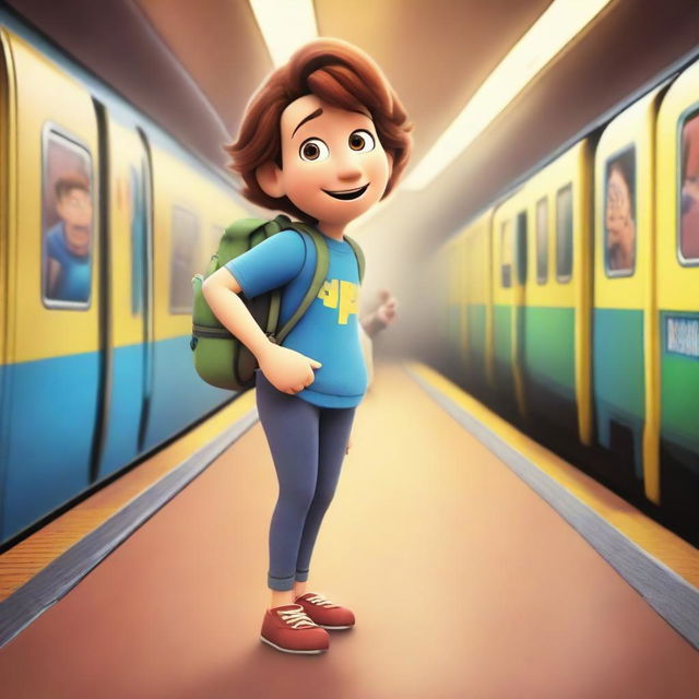 A movie poster for a Pixar-inspired film set in a New York City subway