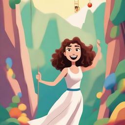 A Pixar-inspired style movie poster featuring a woman with curly, medium brown hair