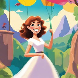 A Pixar-inspired style movie poster featuring a woman with curly, medium brown hair