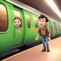 A Pixar-inspired scene set in a New York City subway