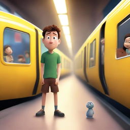 A Pixar-inspired scene set in a New York City subway