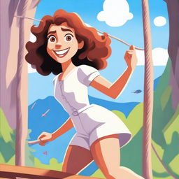 A Pixar-inspired style movie poster featuring a woman with curly, medium brown hair