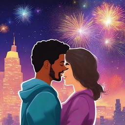 A romantic book cover featuring a couple watching fireworks on New Year's Eve