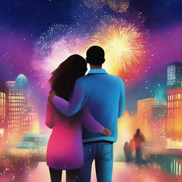 A romantic book cover featuring a couple watching fireworks on New Year's Eve