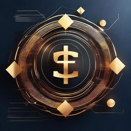 A modern, sleek design featuring elements like digital currency symbols, blockchain nodes, and abstract technology graphics