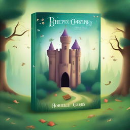 Create a captivating book cover featuring an enchanted forest with mystical creatures and a hidden castle in the background