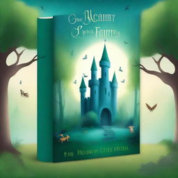 Create a captivating book cover featuring an enchanted forest with mystical creatures and a hidden castle in the background