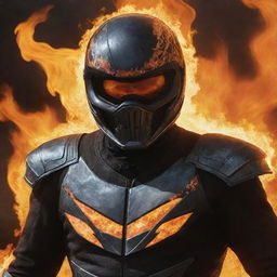 Ghost Rider character wearing a Power Ranger helmet with an orange visor, surrounded by ghostly flames.