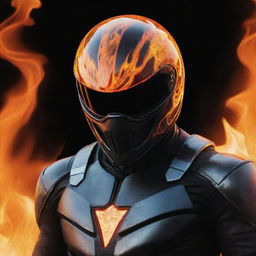 Ghost Rider character wearing a Power Ranger helmet with an orange visor, surrounded by ghostly flames.