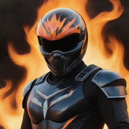 Ghost Rider character wearing a Power Ranger helmet with an orange visor, surrounded by ghostly flames.