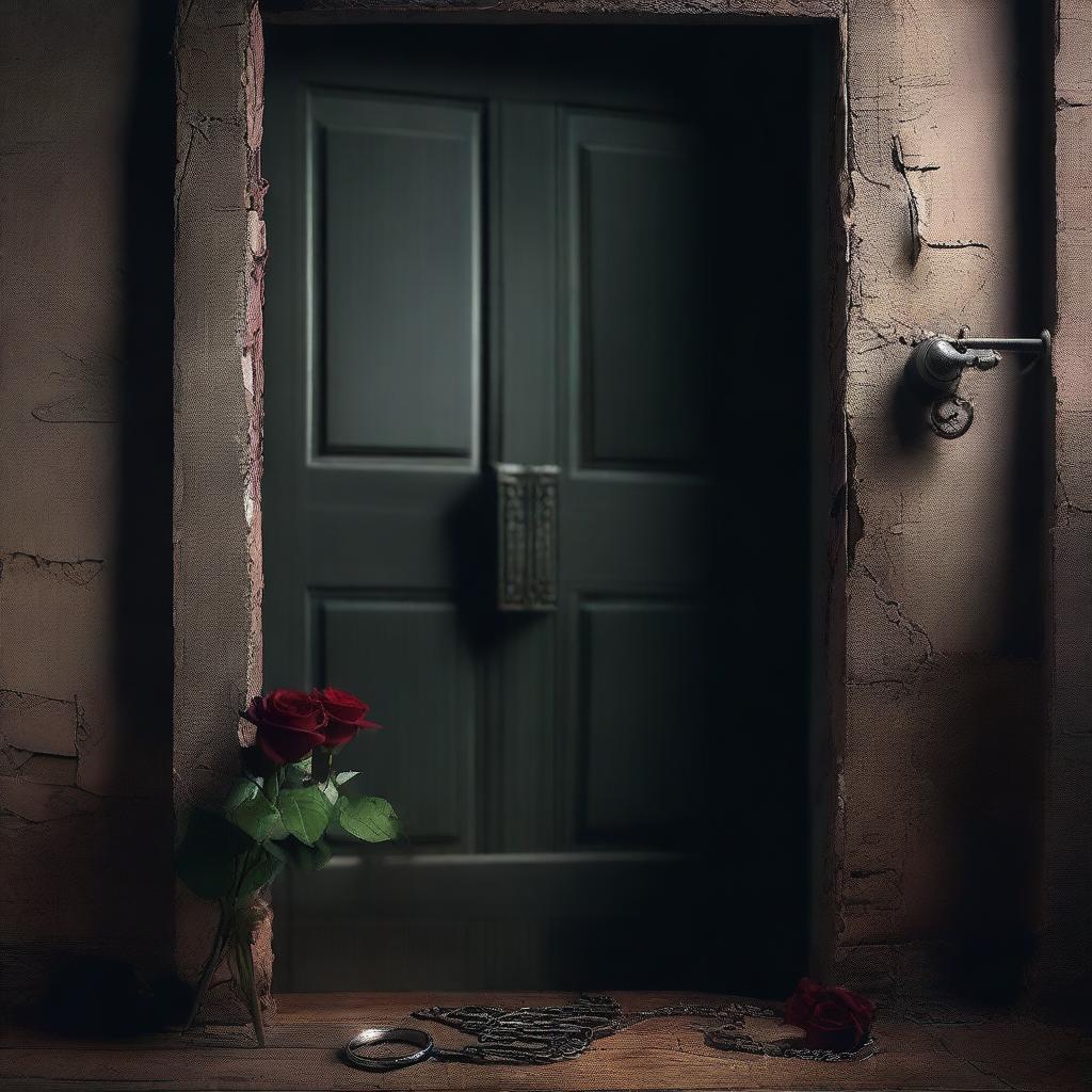 Create an image that captures the theme of kidnapping and romance without using images of people, doors, or houses