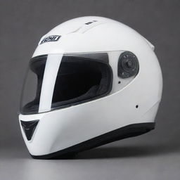 A glossy, pristine white motorbike helmet, with details reflecting off the surface.