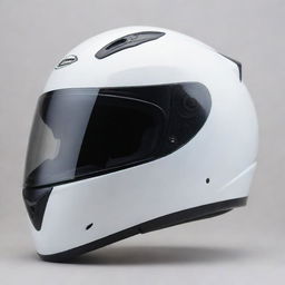 A glossy, pristine white motorbike helmet, with details reflecting off the surface.