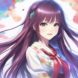 Create a detailed image of Ai Hoshino, a character with long, flowing hair and vibrant, expressive eyes