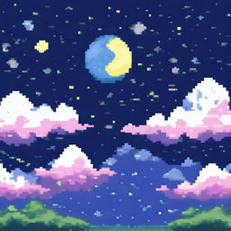 A pixel art depiction of a night sky designed as a banner for a YouTube channel