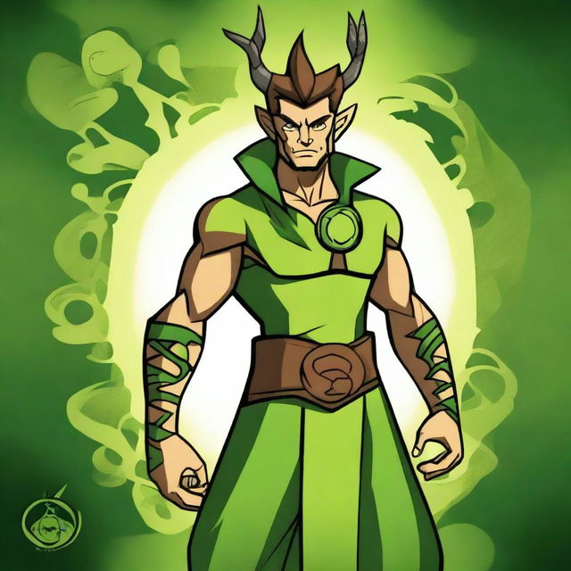 Create an image of a Kalashtar druid that resembles Ben10