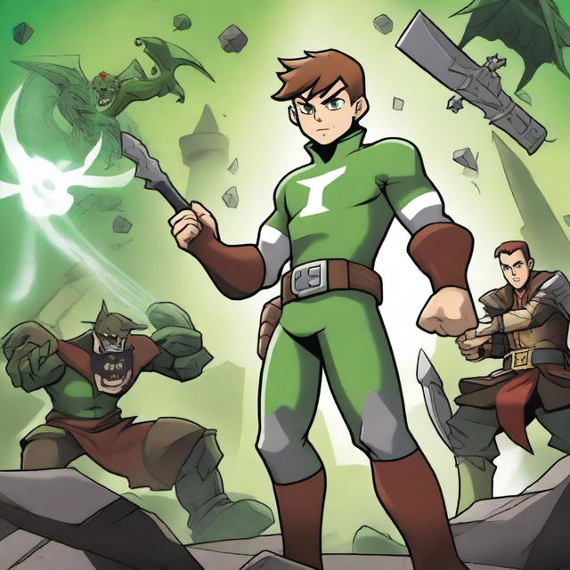 Create an epic image of Ben10 in a Dungeons and Dragons setting, avoiding a cartoon style