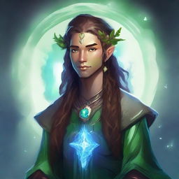 Create an image of a young adult human space druid