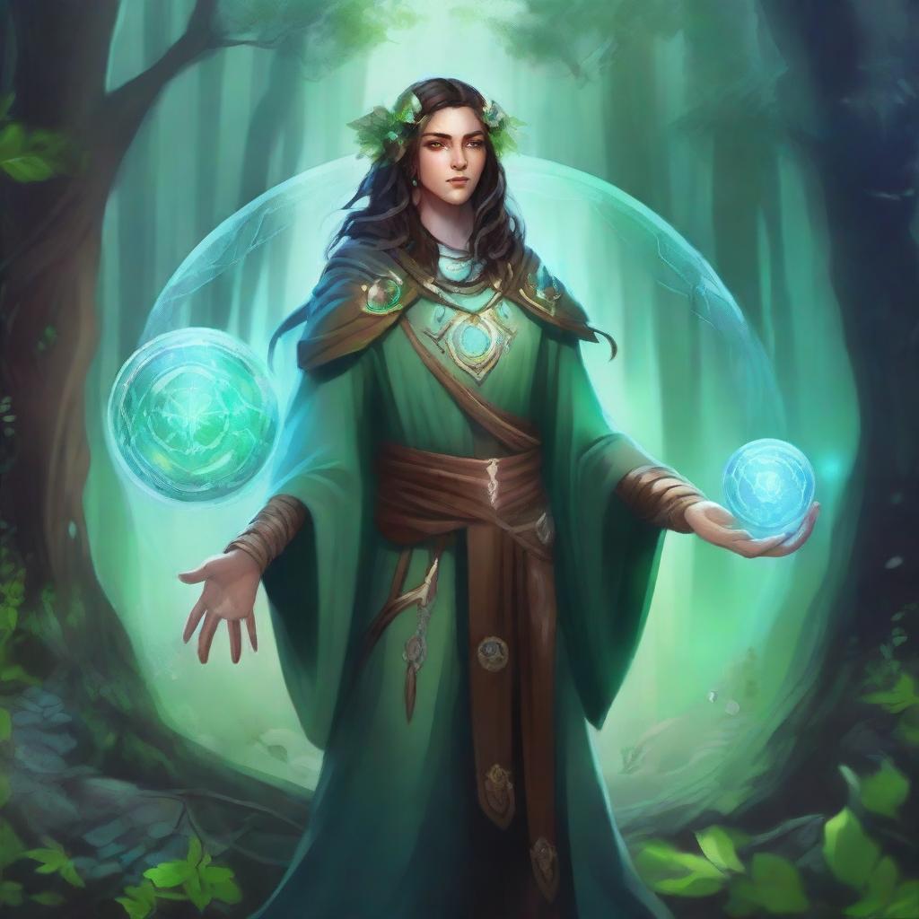 Create an image of a young adult human space druid