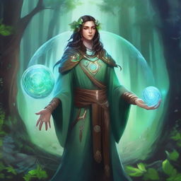 Create an image of a young adult human space druid