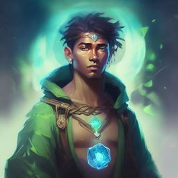 Create an image of a young adult human space druid