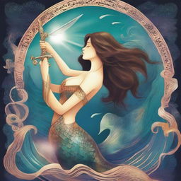 A fantasy-style image featuring a glowing mermaid tail adorned with musical notes flowing like enchanted melodies