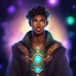 Create an image of a young adult human space druid