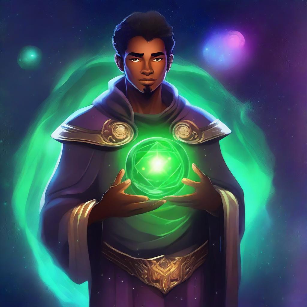 Create an image of a young adult human space druid