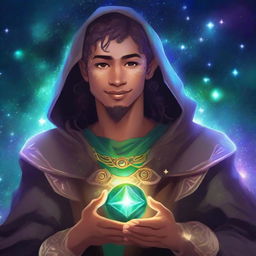 Create an image of a young adult human space druid