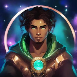 Create an image of a young adult human space druid