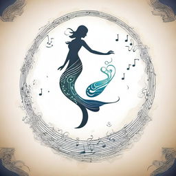 A fantasy-style image featuring a glowing mermaid tail adorned with musical notes flowing like enchanted melodies