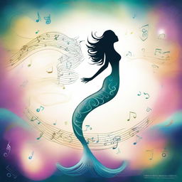 A fantasy-style image featuring a glowing mermaid tail adorned with musical notes flowing like enchanted melodies