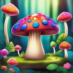 Create an image of a mushroom with vibrant colors and intricate details