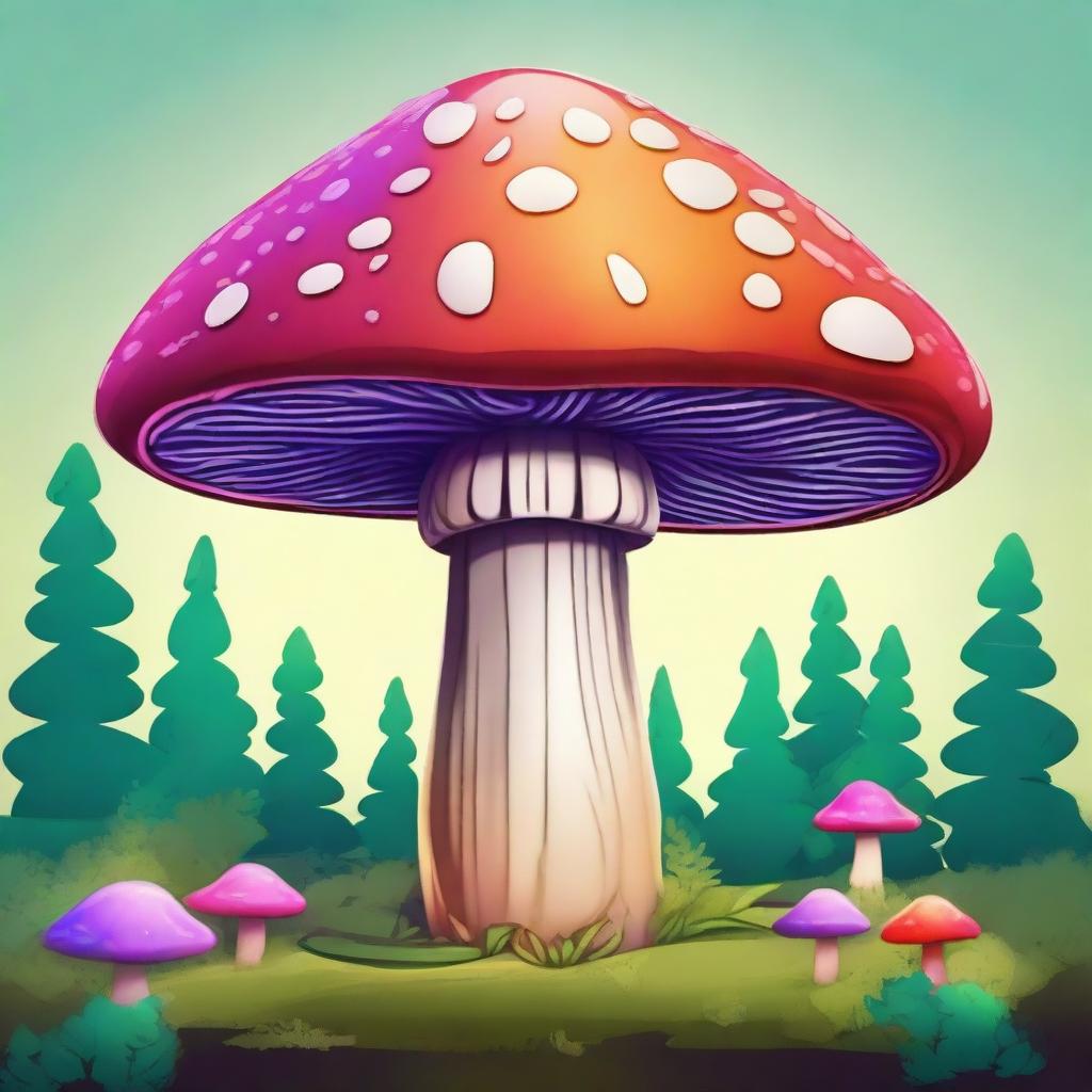 Create an image of a mushroom with vibrant colors and intricate details