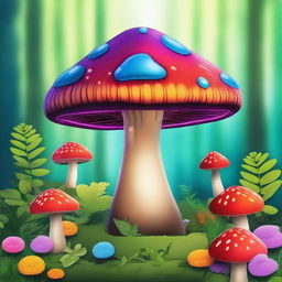 Create an image of a mushroom with vibrant colors and intricate details