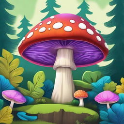 Create an image of a mushroom with vibrant colors and intricate details