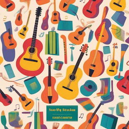 A vibrant and colorful book cover featuring various musical instruments