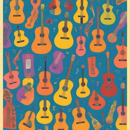 A vibrant and colorful book cover featuring various musical instruments