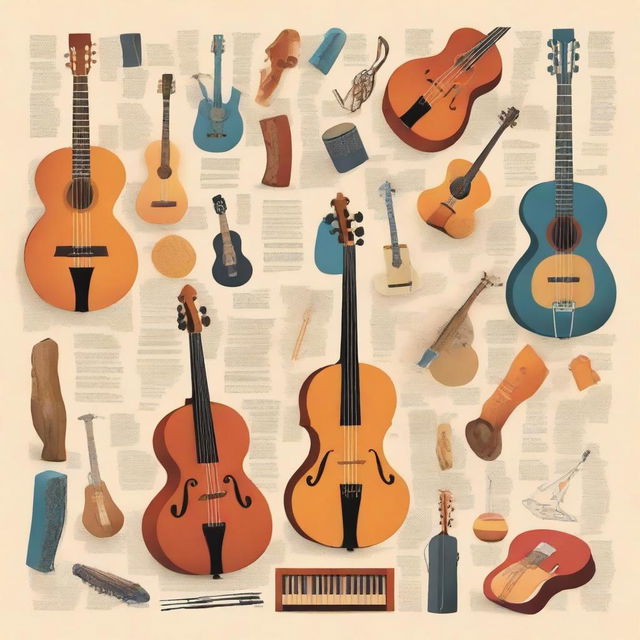 A book cover featuring a variety of musical instruments