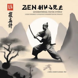 A book cover for 'Zen and Warfare: Integrating Bagua Staff - Bagua Gun in Advanced Meditative Combat' by Junlei Xingru Li