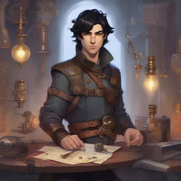 A portrait of a 20-year-old male Dungeons and Dragons character from the Artificer class