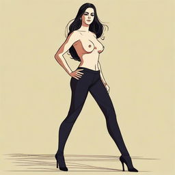 Create an image of a Persian woman wearing black trousers and short see-through nylons, with her shoes off