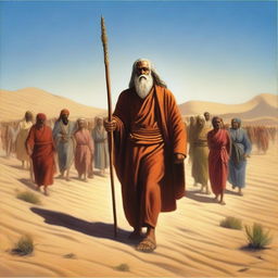 A depiction of Moses leading his people through the desert