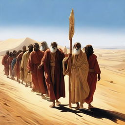 A depiction of Moses leading his people through the desert