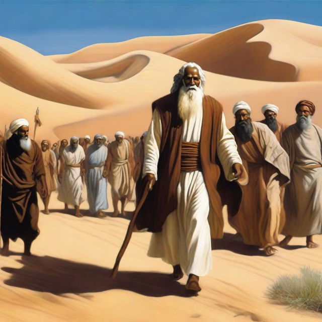 A depiction of Moses leading his people through the desert