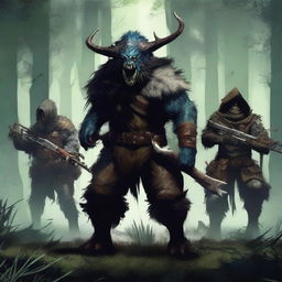 Create an image of a group of monster hunters