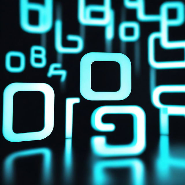 A digital image featuring light blue fluorescent letters glowing brightly against a blurred dark gray background