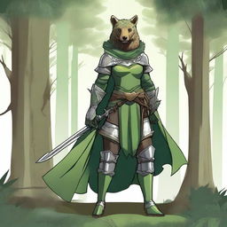 A female Green Knight adorned with bear ears and a bear nose